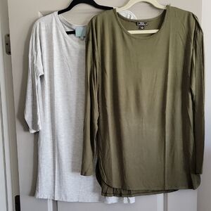 LG Tops Bundle - Olive & Light Gray Scoop Neck Tops